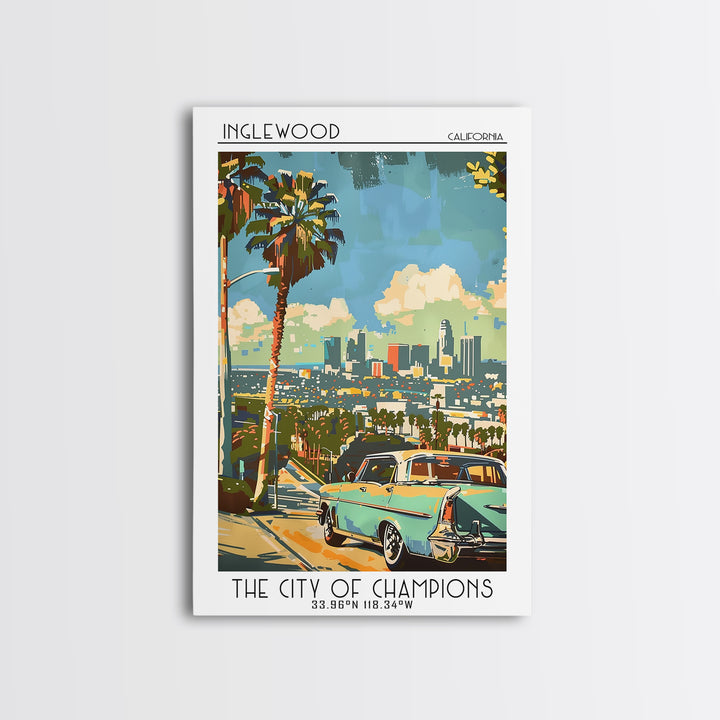 Inglewood California Travel Poster, Canvas Print, Travel Wall Decor, Minimalist Poster, City Travel Poster, Art Print, Landscape Art