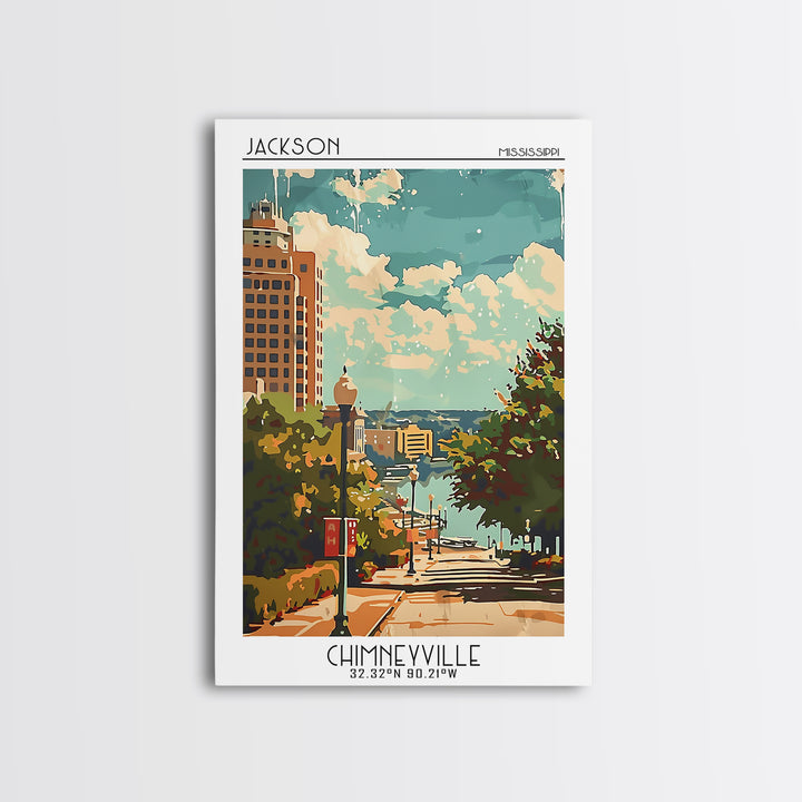 Jackson Mississippi Travel Poster, Framed Canvas Print, Travel Wall Decor, Minimalist Poster, City Travel Poster, Retro Travel Print