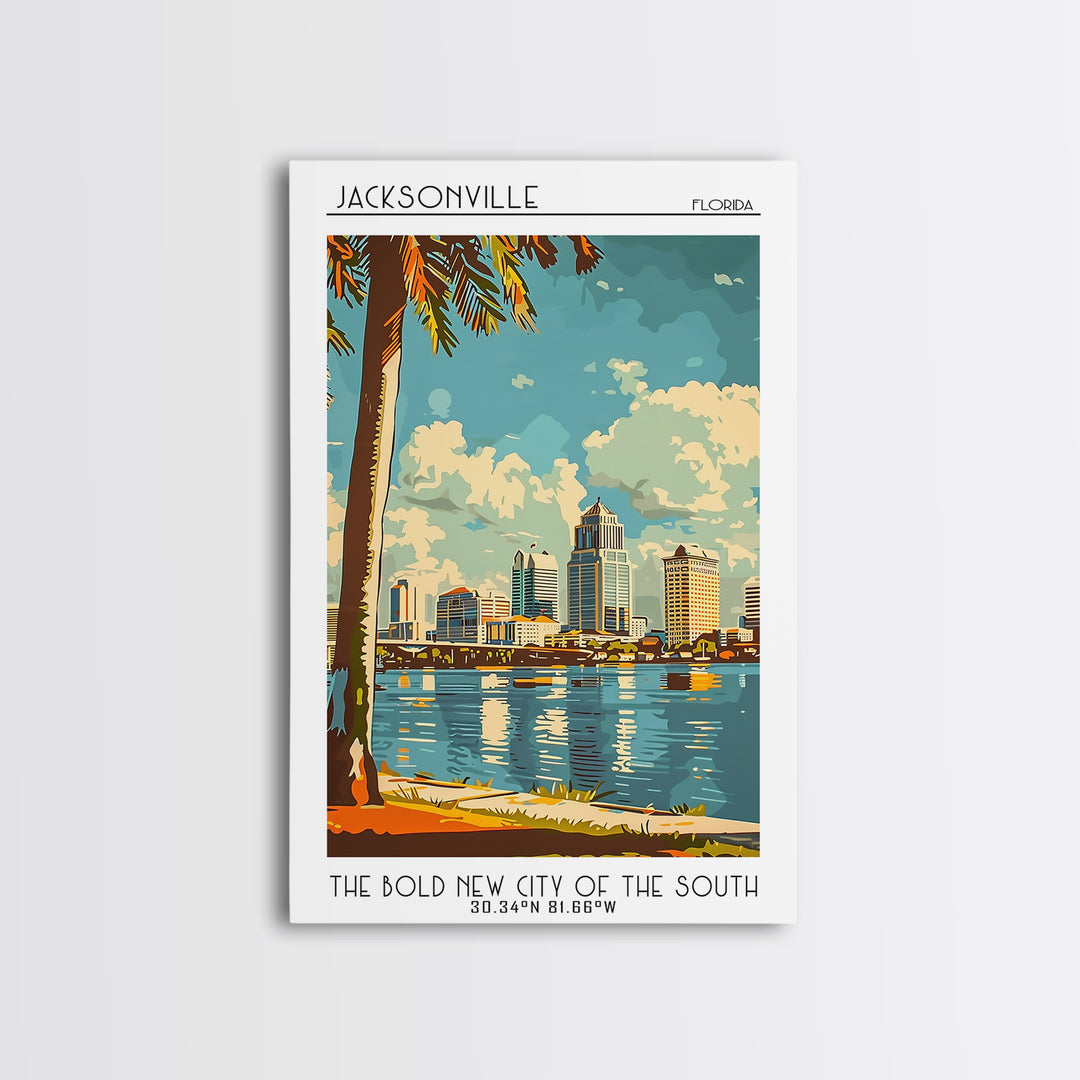 Jacksonville Florida Travel Poster, Framed Canvas Print, Travel Wall Decor, Minimalist Poster, City Travel Poster, Home Office Decor
