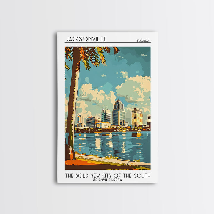 Jacksonville Florida Travel Poster, Framed Canvas Print, Travel Wall Decor, Minimalist Poster, City Travel Poster, Home Office Decor