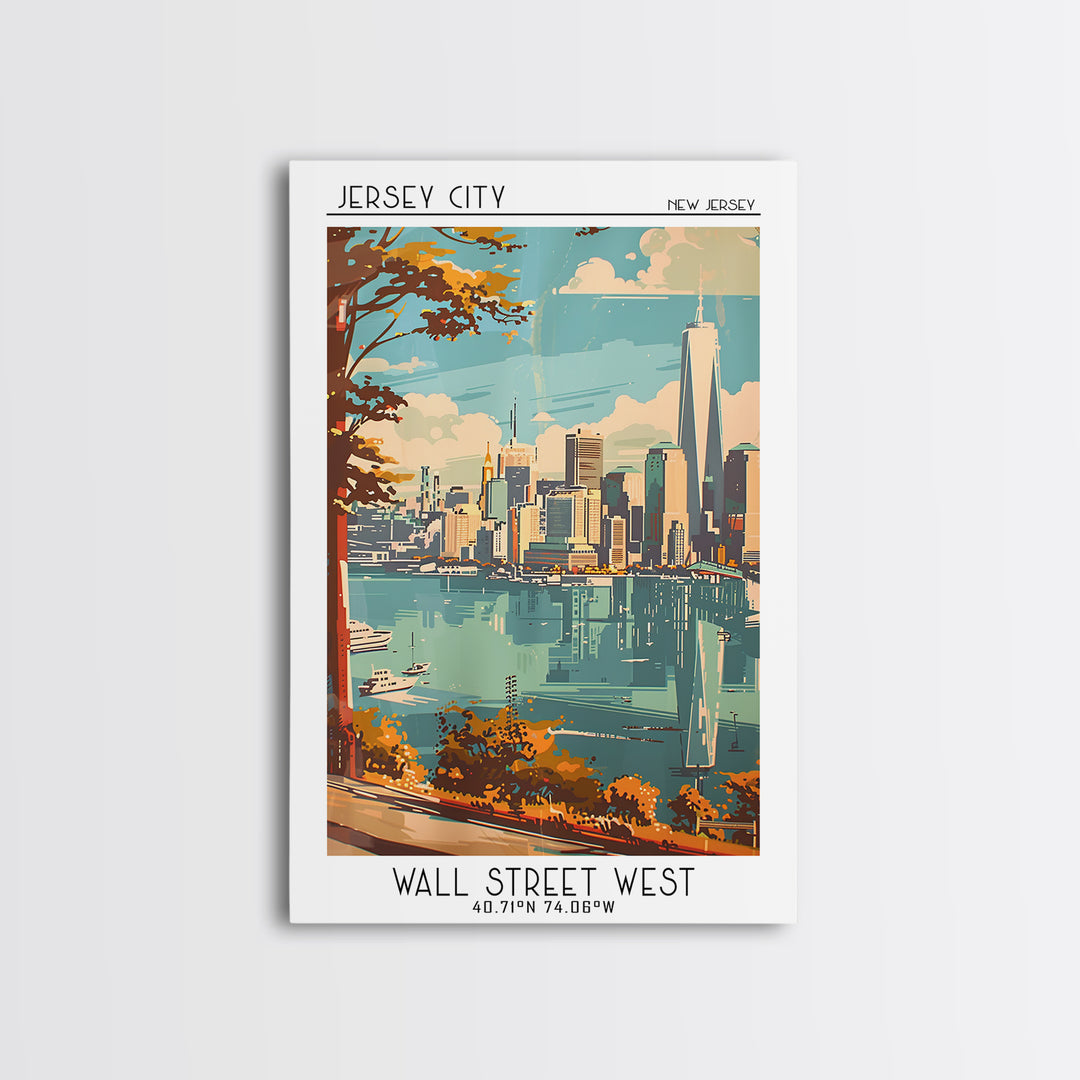 Jersey City Travel Poster, Canvas Print, Retro Travel Poster, City Wall Art, Vintage Travel Art, Mid Century Wall Art, Travel Prints