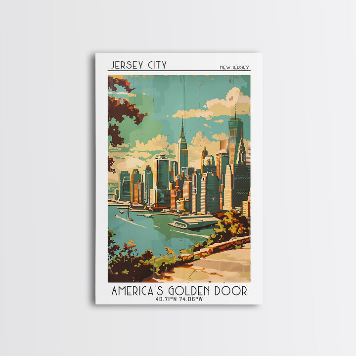 Jersey City New Jersey Travel Poster, Canvas Print, City Art Print, Travel Wall Art, Minimalist Poster, Retro Wall Art, Poster Print
