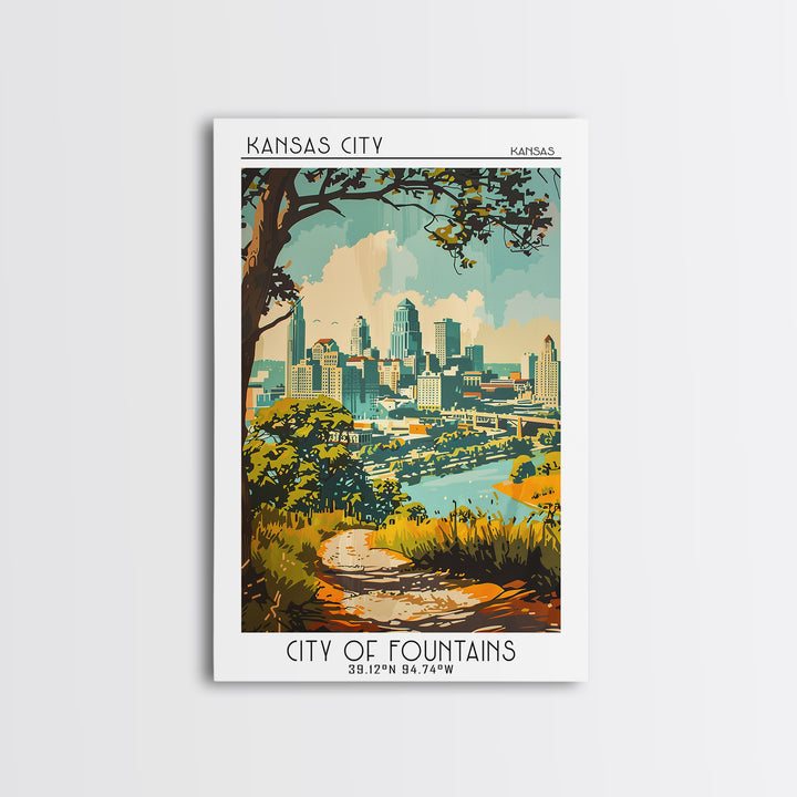 Kansas City Travel Poster, Framed Canvas Print, City Art Print, Travel Wall Art, City Travel Poster, Landscape Art, Gallery Wall Set