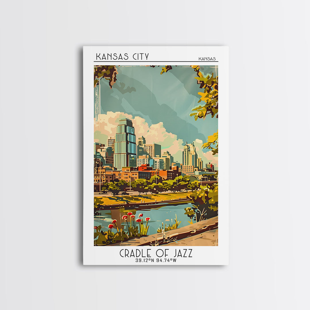 Kansas City Kansas Travel Poster, Canvas Print, City Art Print, Travel Wall Art, Watercolor Cityscape, Travel Prints, Retro Wall Art