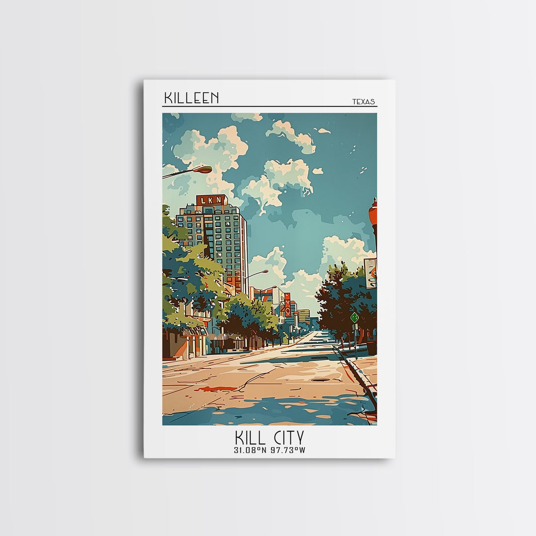 Killeen Texas Travel Poster, Canvas Print, Retro Wall Art, Travel Print, Mid Century Wall Art, Living Room Wall Art, Wanderlust Gift