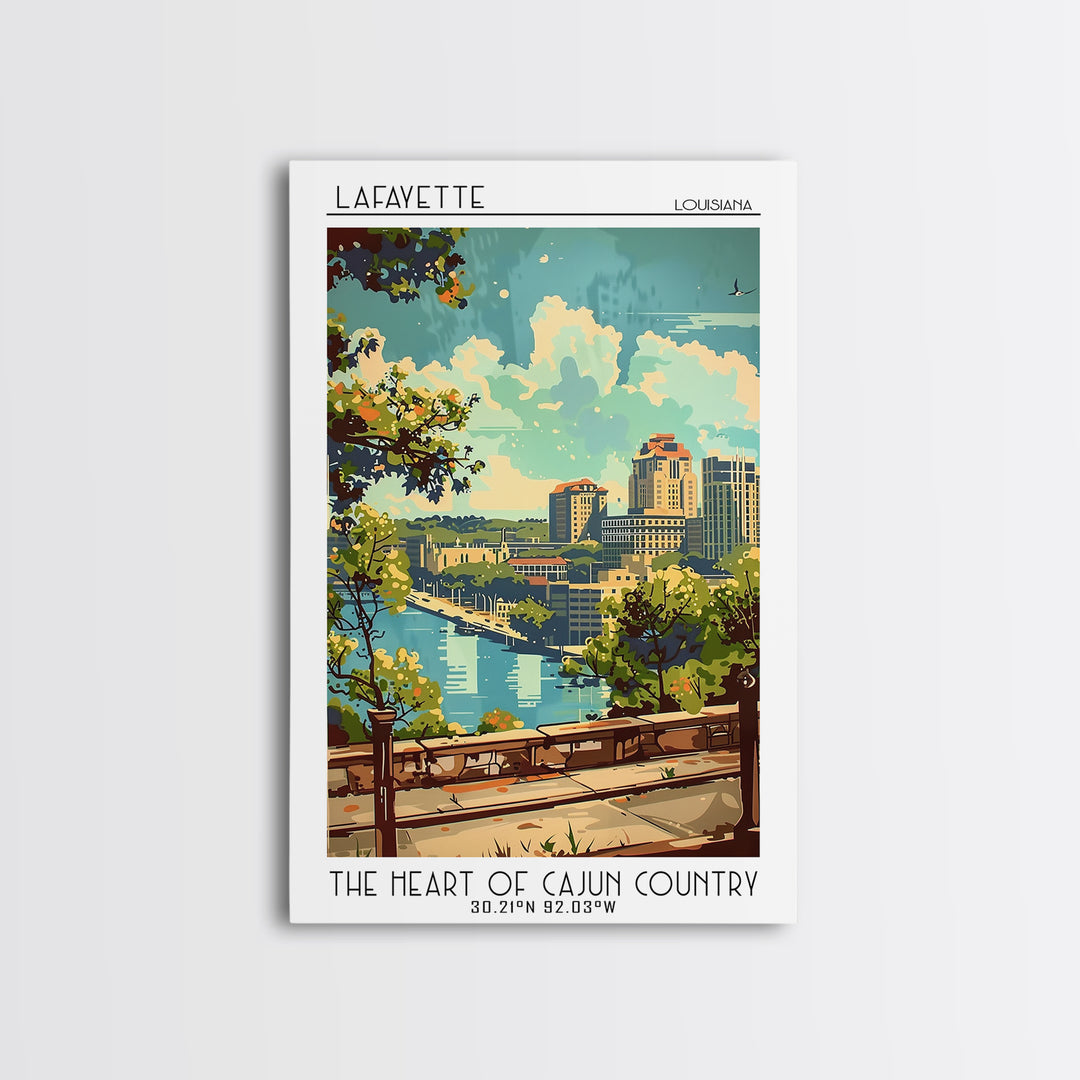 Lafayette Louisiana Travel Poster, Framed Canvas Print, Travel Art Print, Modern Wall Decor, City Wall Art, Poster Art, Poster Print