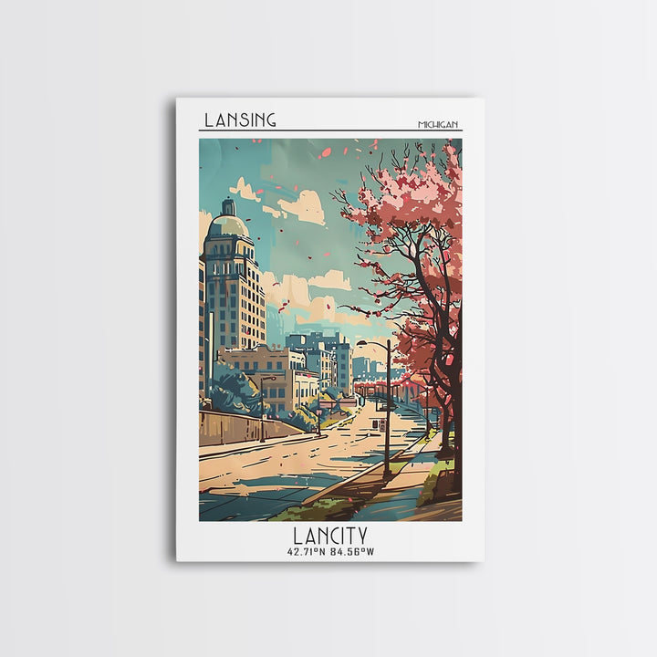 Lansing Michigan Travel Poster, Canvas Print, Travel Wall Decor, Minimalist Poster, Travel Art Print, Poster Art, Retro Travel Print