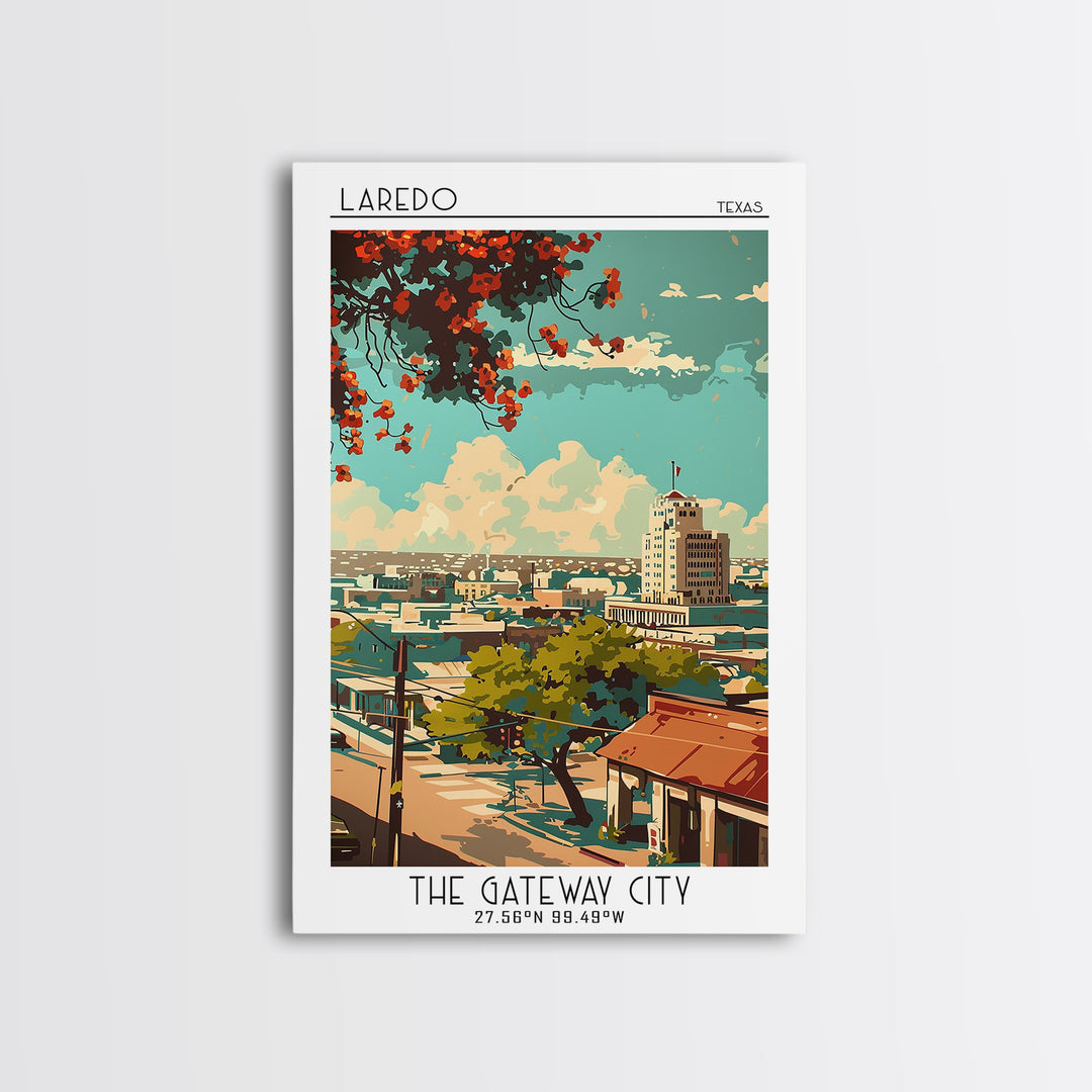 Laredo Travel Poster, Framed Canvas Print, Travel Prints, Landscape Art, Wall Art, Colorful Wall Art, Home Decor, City Travel Poster