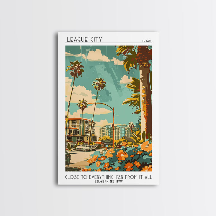 League City Travel Poster, Canvas Print, Poster Print, Travel Wall Art, Poster Art, Landscape Art, Colorful Wall Art, City Art Print