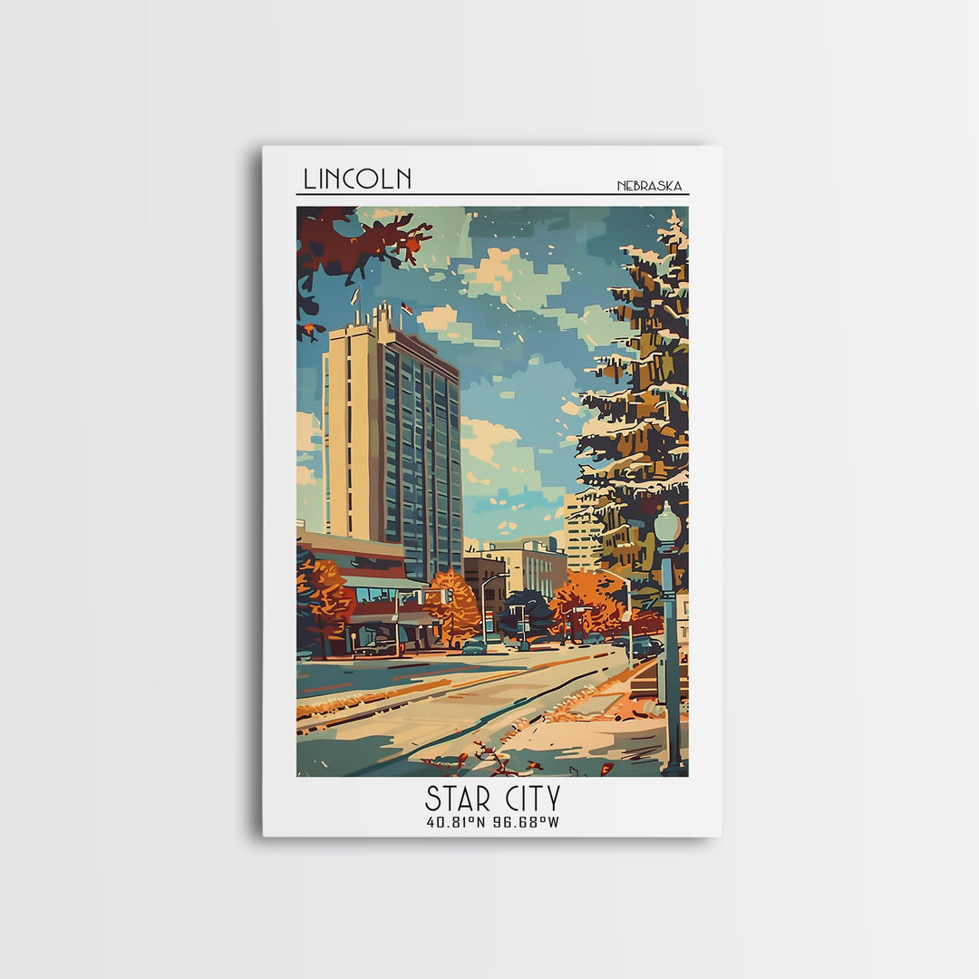 Lincoln Travel Poster, Framed Canvas Print, City Travel Poster, Travel Wall Decor, Travel Decor, Retro Travel Print, Travel Wall Art