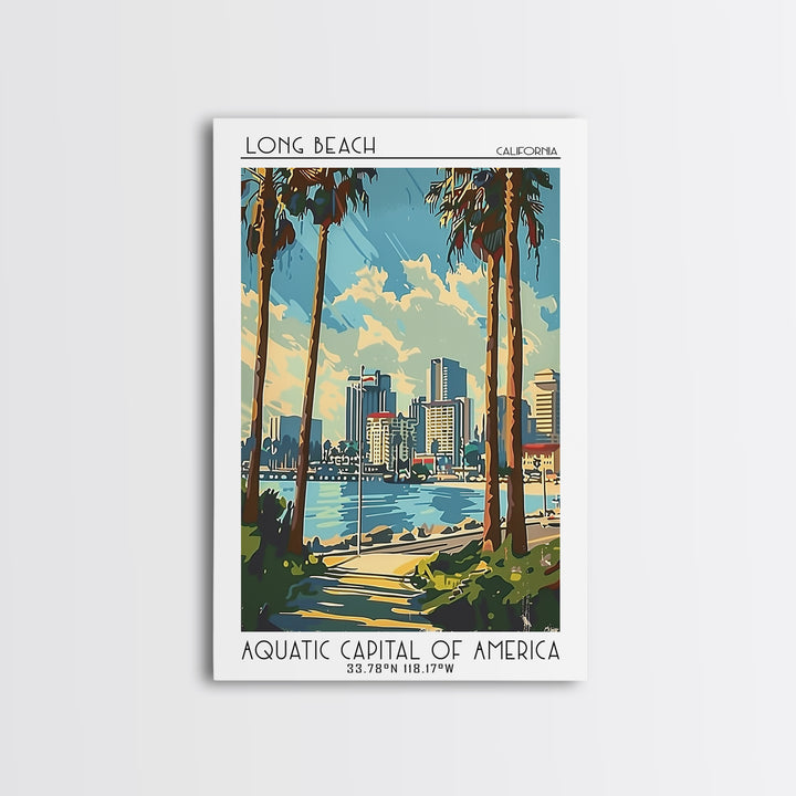 Long Beach Travel Poster, Framed Canvas Print, Travel Wall Art, City Wall Art, Vintage Travel, Living Room Wall Art, Wanderlust Gift
