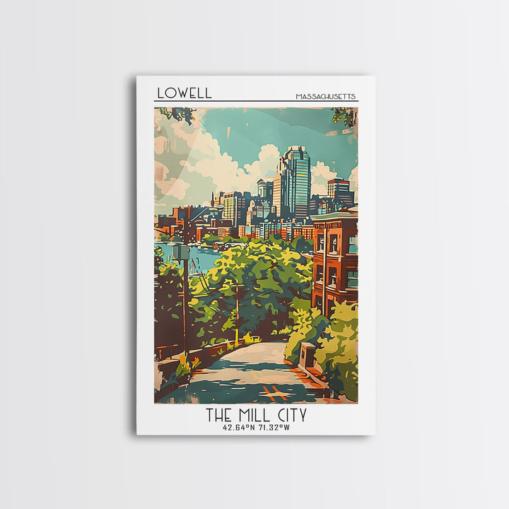 Lowell Travel Poster, Framed Canvas Print, City Travel Poster, Travel Wall Decor, Art Print, Retro Wall Art, Landscape Art, Wall Art