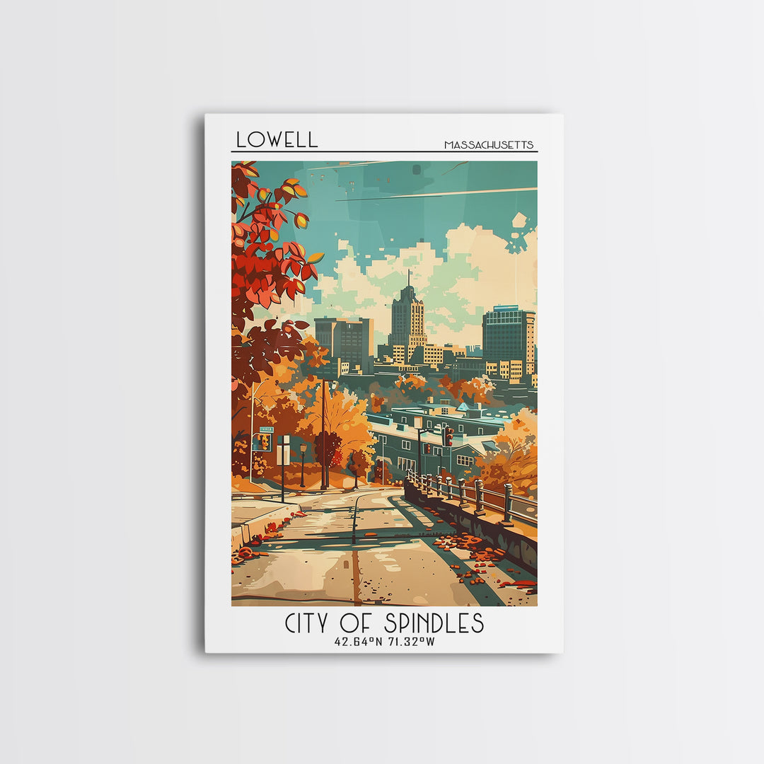 Lowell Massachusetts Travel Poster, Canvas Print, Poster Print, Travel Wall Art, Travel Decor, Home Office Decor, Retro Travel Print