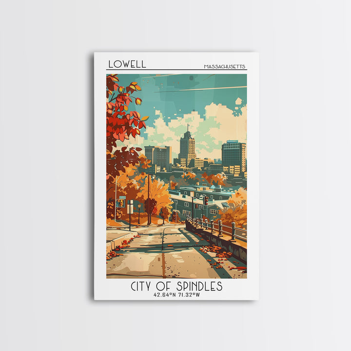 Lowell Massachusetts Travel Poster, Canvas Print, Poster Print, Travel Wall Art, Travel Decor, Home Office Decor, Retro Travel Print