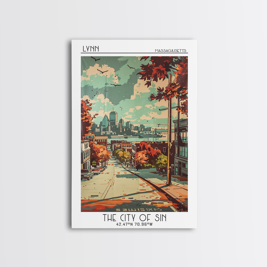 Lynn Massachusetts Travel Poster, Canvas Print, Retro Travel Poster, City Wall Art, Retro Wall Art, Living Room Wall Art, Poster Art