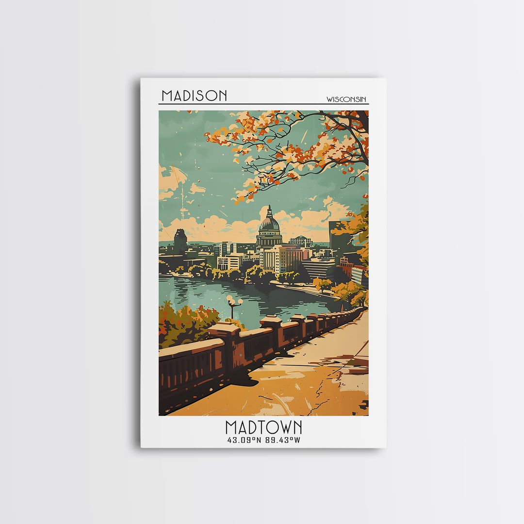 Madison Travel Poster, Framed Canvas Print, Vintage Travel Print, City Wall Art, Travel Wall Art, Fine Art Print, Vintage Travel Art