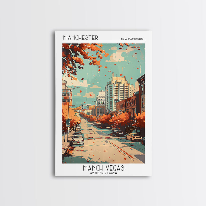 Manchester New Hampshire Travel Poster, Canvas Print, City Travel Poster, Travel Wall Art, Living Room Wall Art, Retro Travel Poster