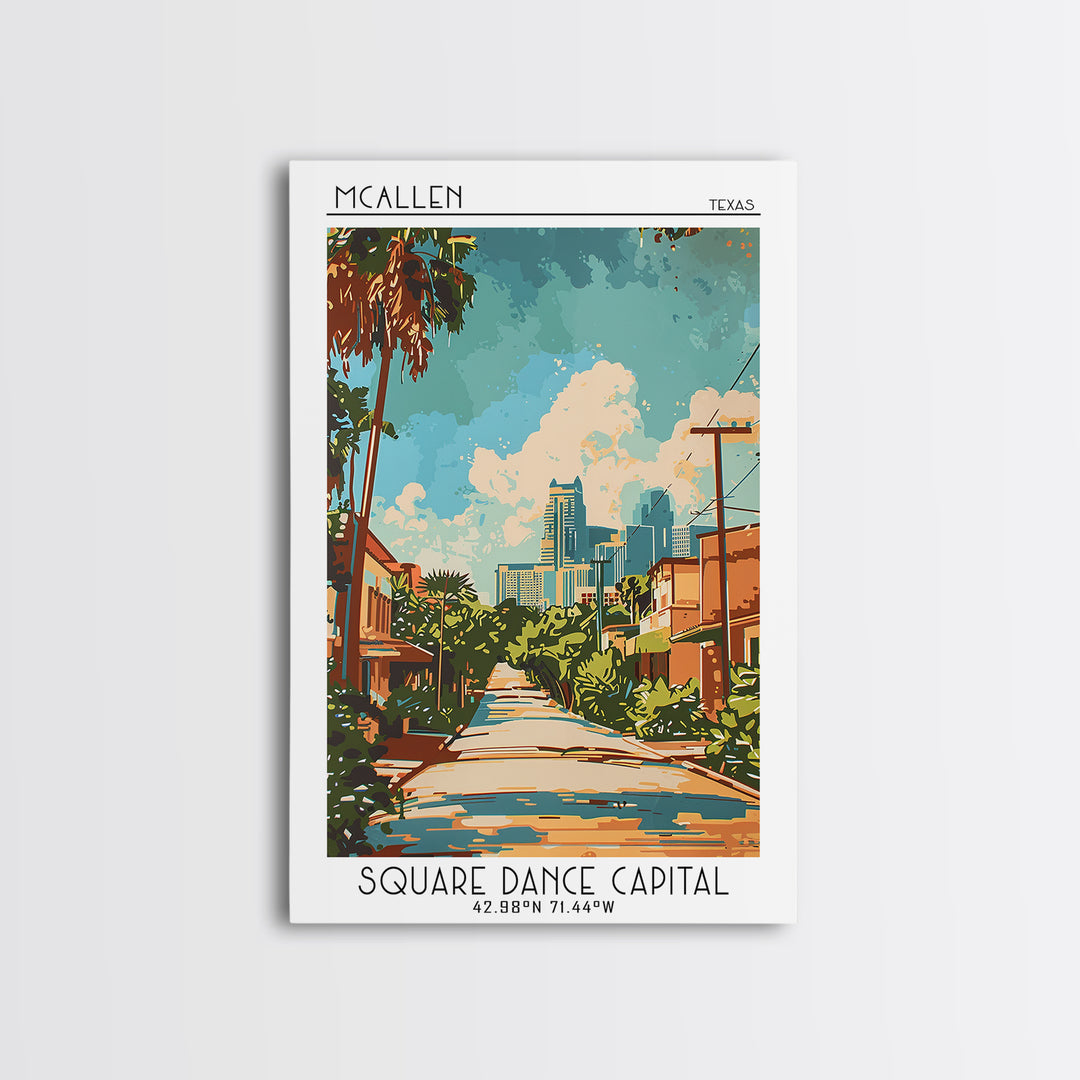 McAllen Travel Poster, Framed Canvas Print, City Travel Poster, Travel Wall Decor, Travel Posters, Retro Travel Poster, Poster Print