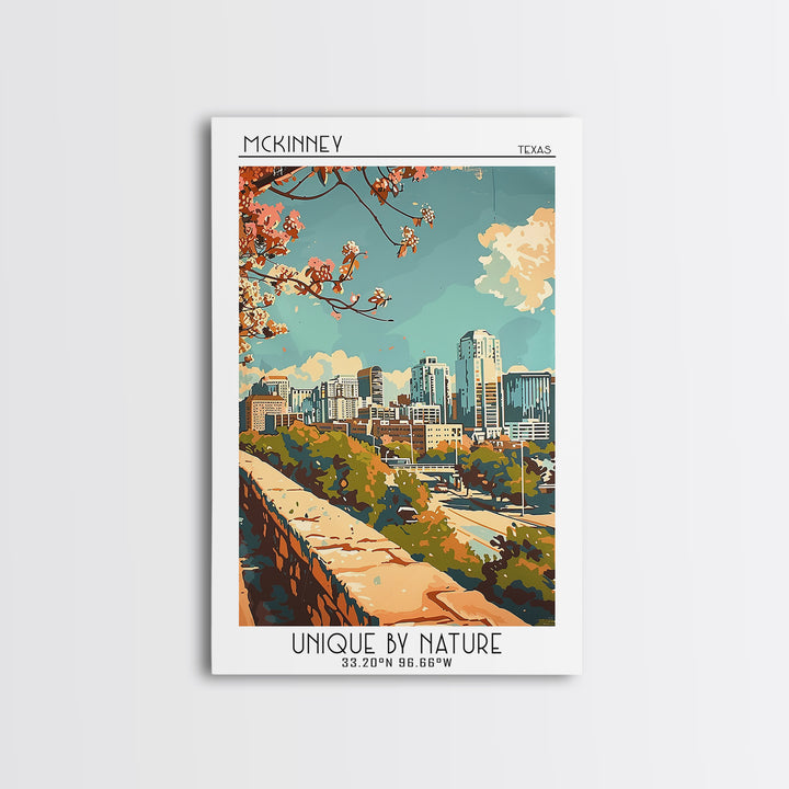 McKinney Texas Travel Poster, Framed Canvas Print, Retro Wall Art, Travel Print, Retro Travel Poster, Art Print, Vintage City Poster