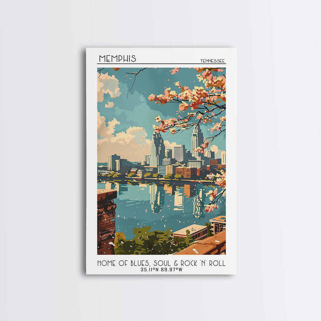 Memphis Travel Poster, Framed Canvas Print, City Art Print, Travel Wall Art, City Illustration, Modern Wall Decor, Travel Wall Decor