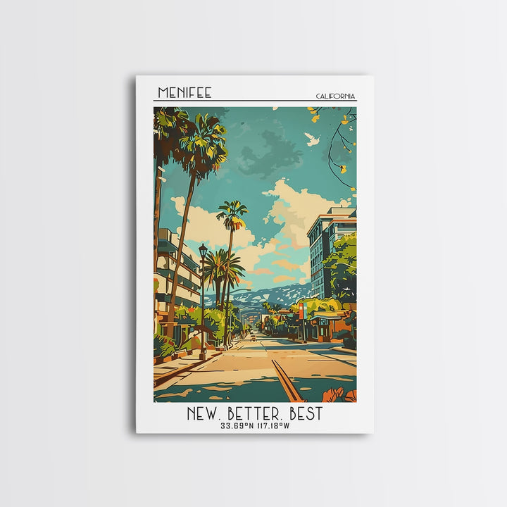 Menifee California Travel Poster, Canvas Print, City Travel Poster, Travel Wall Decor, Art Print, Poster Print, Mid Century Wall Art