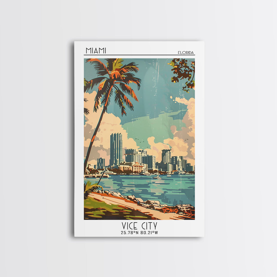 Miami Travel Poster, Canvas Print, City Travel Poster, Travel Wall Decor, Travel Wall Art, Poster Print, Wall Art, City Illustration