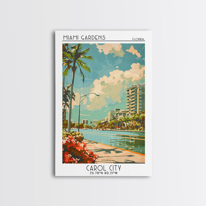 Miami Gardens Travel Poster, Framed Canvas Print, City Travel Poster, Travel Wall Art, City Wall Art, Travel Posters, Vintage Poster