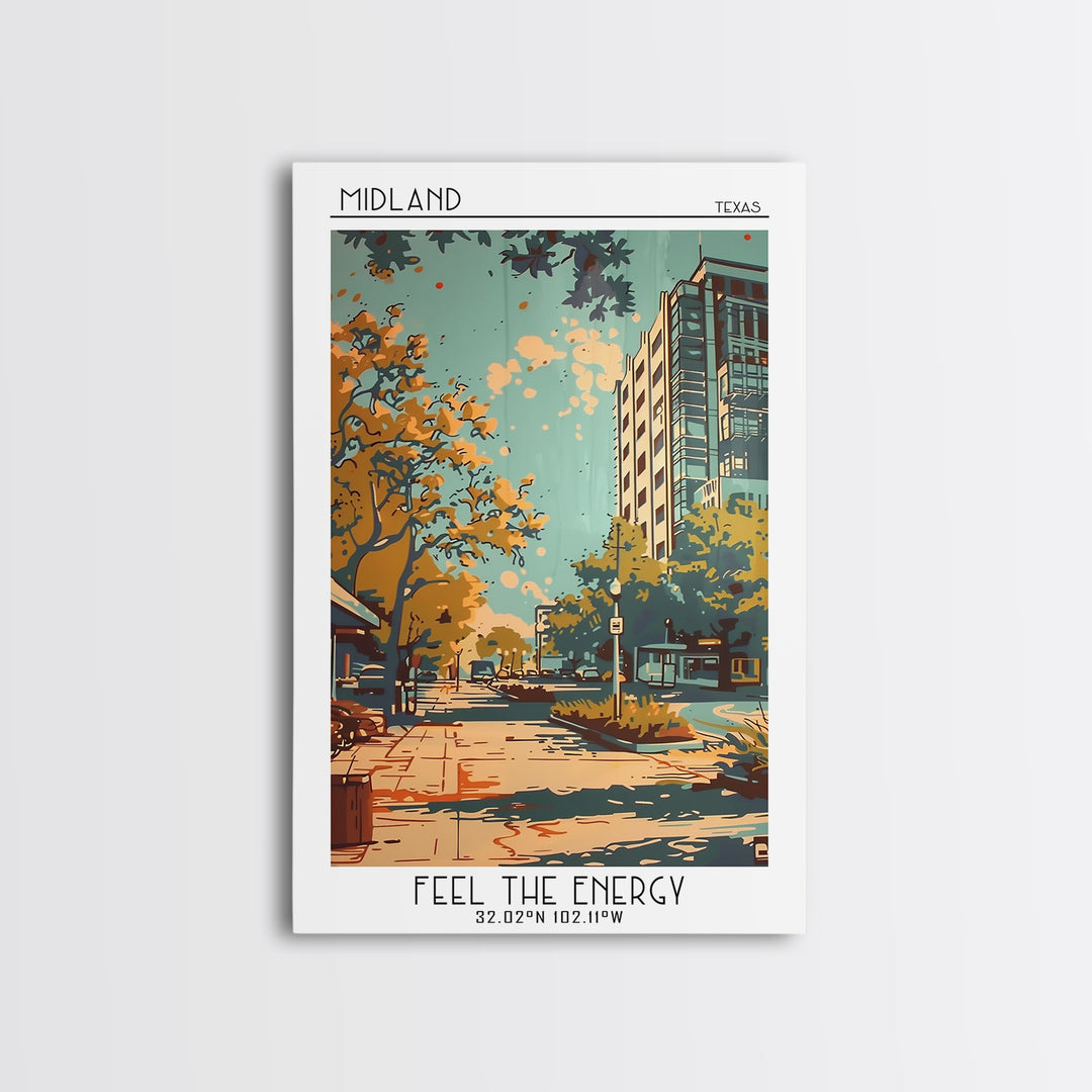 Midland Travel Poster, Framed Canvas Print, Vintage Travel Print, City Wall Art, Wanderlust Gift, City Art Print, Retro Travel Print