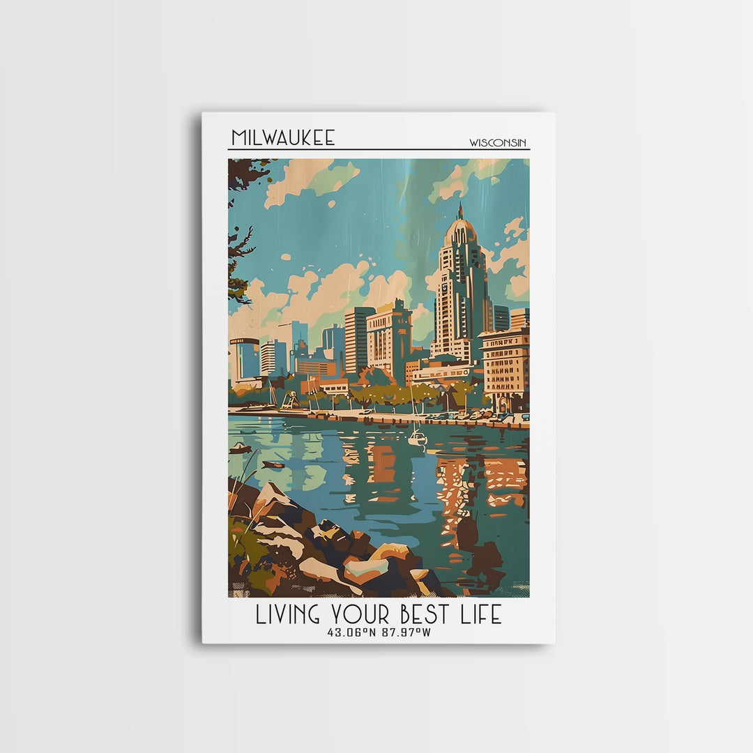 Milwaukee Wisconsin Travel Poster, Framed Canvas Print, Retro Wall Art, Travel Print, Mid Century Wall Art, Poster Art, Poster Print