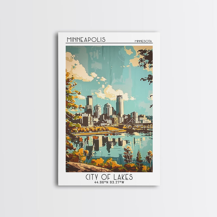 Minneapolis Travel Poster, Framed Canvas Print, Poster Print, Travel Wall Art, City Illustration, Vintage Travel Art, Retro Wall Art