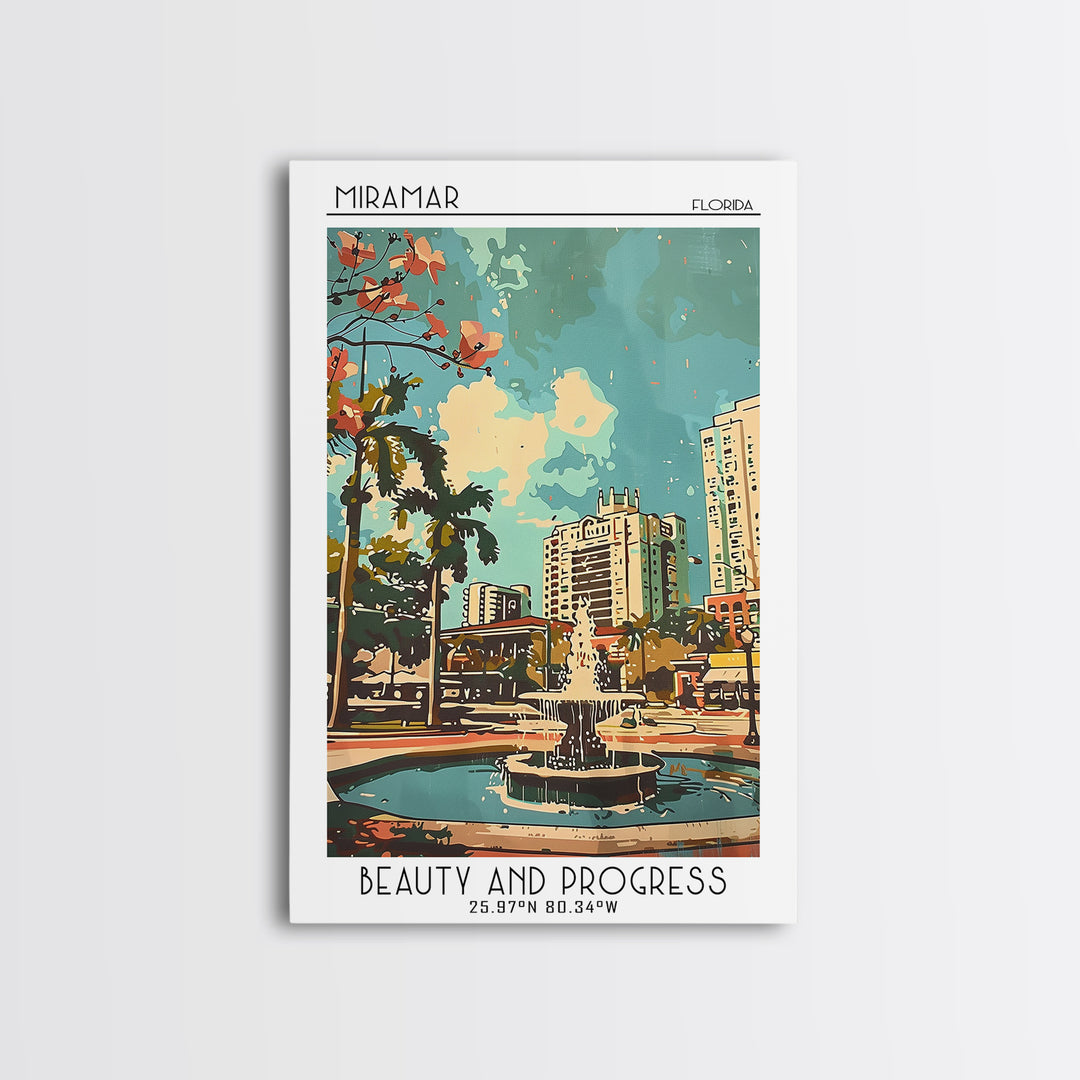 Miramar Florida Travel Poster, Framed Canvas Print, Travel Prints, Landscape Art, City Wall Art, Vintage Travel Art, Vintage Posters