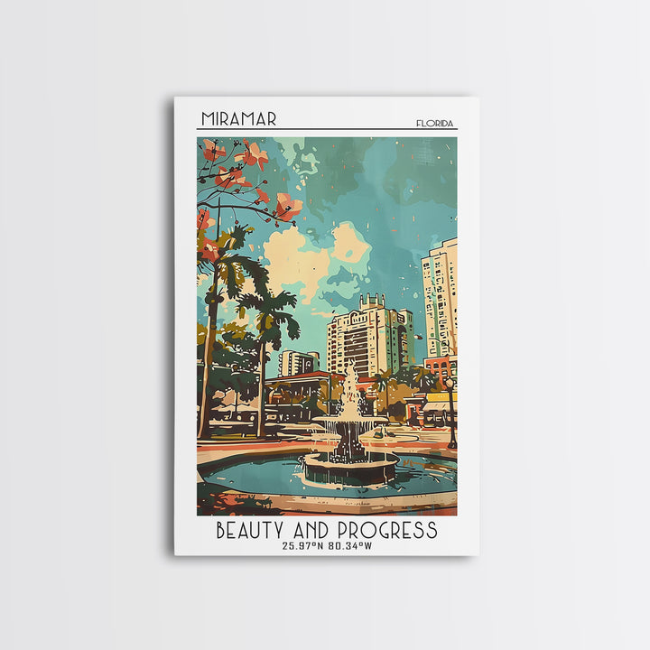 Miramar Florida Travel Poster, Framed Canvas Print, Travel Prints, Landscape Art, City Wall Art, Vintage Travel Art, Vintage Posters