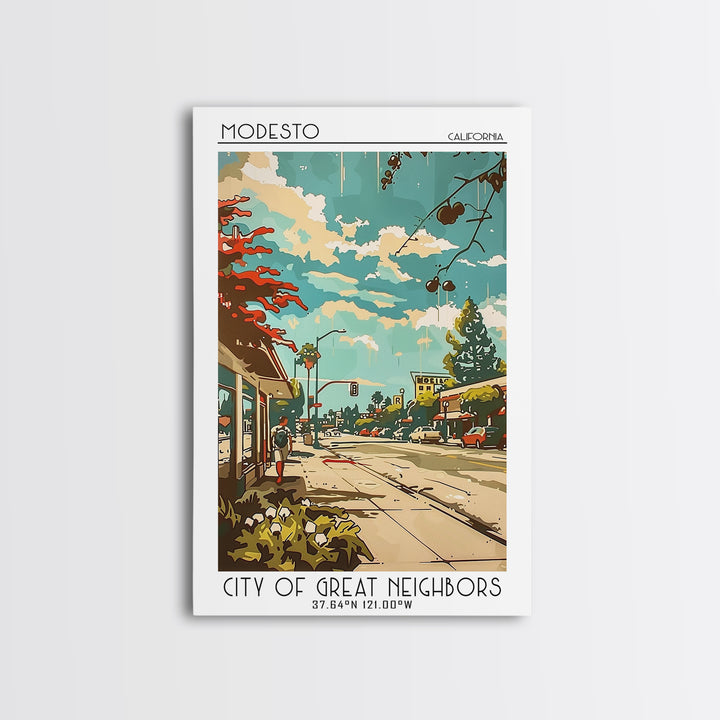 Modesto California Travel Poster, Canvas Print, City Travel Poster, Travel Wall Art, Home Office Decor, Travel Decor, Retro Wall Art