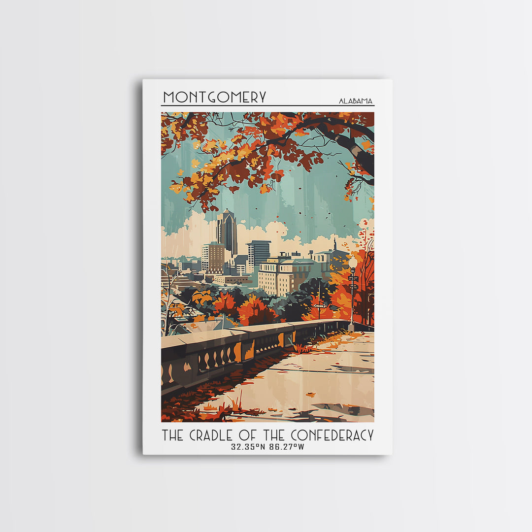 Montgomery Alabama Travel Poster, Canvas Print, Retro Travel Poster, City Wall Art, Travel Print, Travel Wall Art, Modern Wall Decor