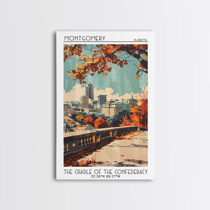 Montgomery Alabama Travel Poster, Canvas Print, Retro Travel Poster, City Wall Art, Travel Print, Travel Wall Art, Modern Wall Decor