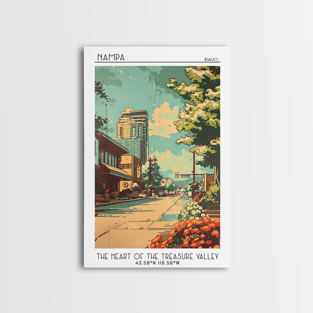 Nampa Idaho Travel Poster, Framed Canvas Print, Retro Travel Poster, City Wall Art, City Travel Poster, Travel Decor, Retro Wall Art