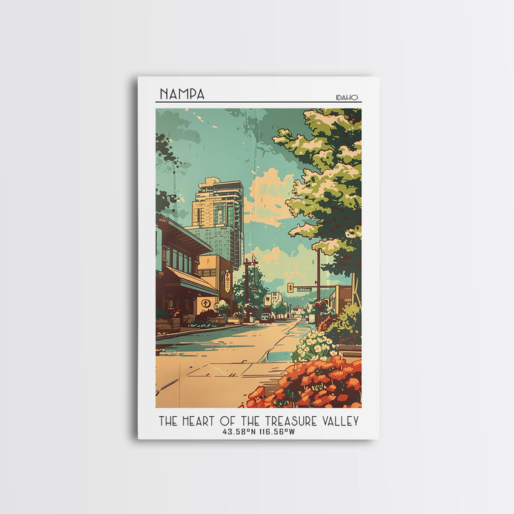 Nampa Idaho Travel Poster, Framed Canvas Print, Retro Travel Poster, City Wall Art, City Travel Poster, Travel Decor, Retro Wall Art