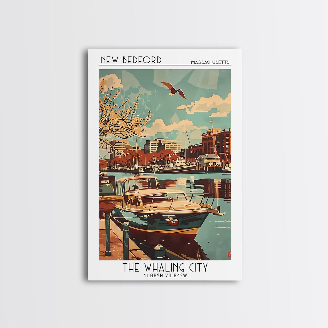 New Bedford Massachusetts Travel Poster, Framed Canvas Print, Retro Travel Poster, City Wall Art, Wanderlust Gift, Home Office Decor