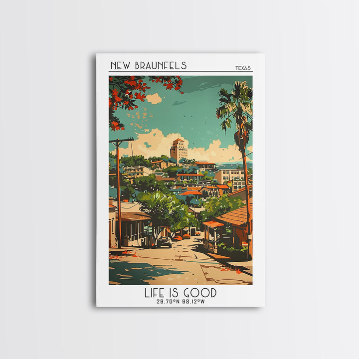 New Braunfels Texas Travel Poster, Framed Canvas Print, Travel Prints, Landscape Art, Fine Art Print, Travel Posters, Vintage Poster