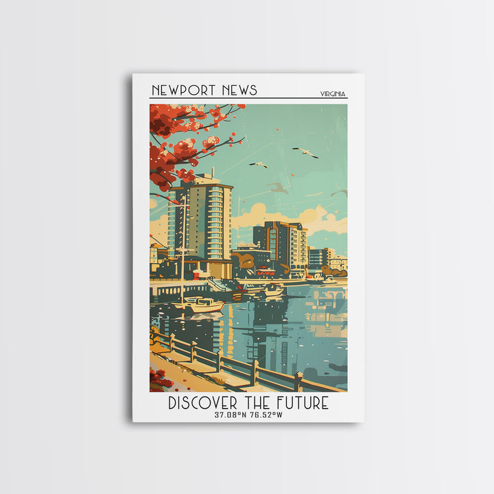 Newport News Virginia Travel Poster, Framed Canvas Print, City Travel Poster, Travel Wall Decor, Travel Prints, Living Room Wall Art