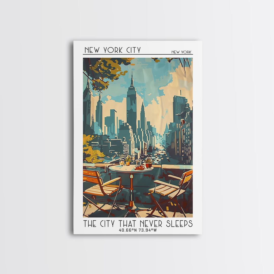 New York Travel Poster, Framed Canvas Print, Vintage Travel Print, City Wall Art, City Travel Poster, Travel Wall Art, Landscape Art