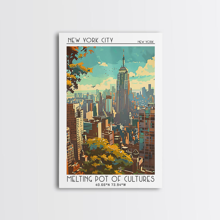 New York New York Travel Poster, Framed Canvas Print, Travel Prints, Landscape Art, Vintage Posters, Travel Posters, Wanderlust Gift