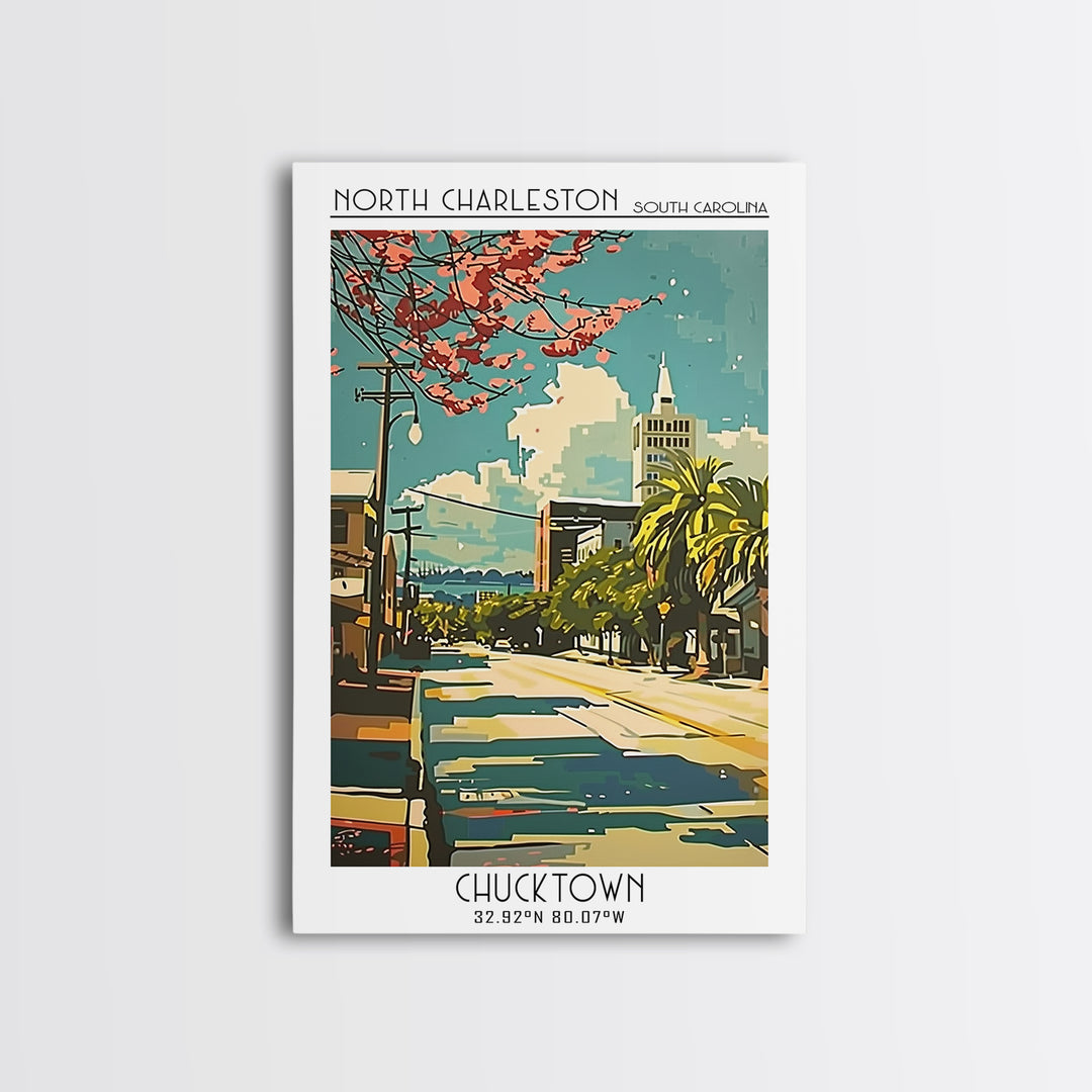 North Charleston South Carolina Travel Poster, Canvas Print, Travel Wall Decor, Minimalist Poster, City Illustration, Retro Wall Art
