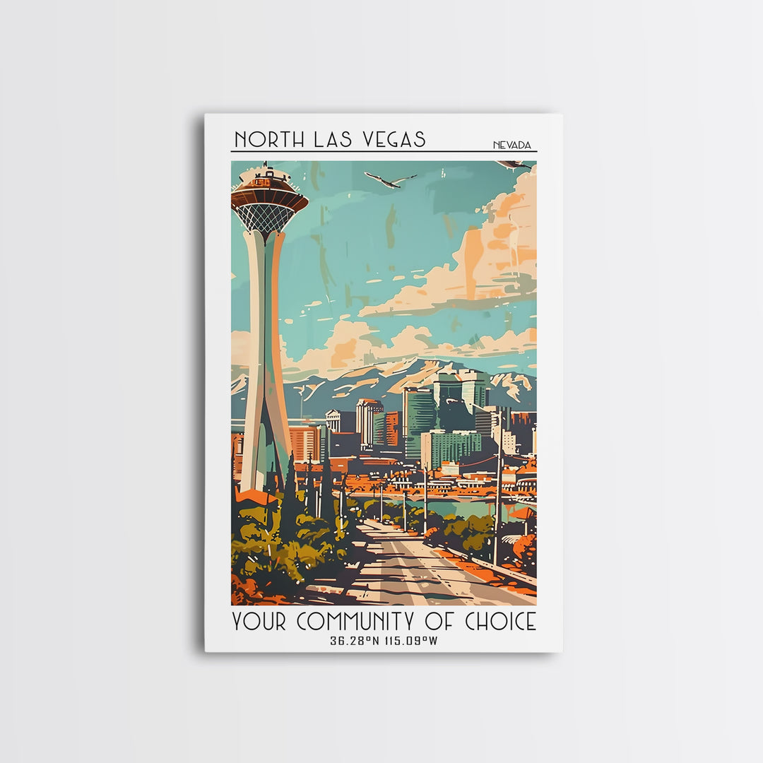 North Las Vegas Travel Poster, Canvas Print, Travel Wall Art, City Wall Art, Living Room Wall Art, City Art Print, Colorful Wall Art