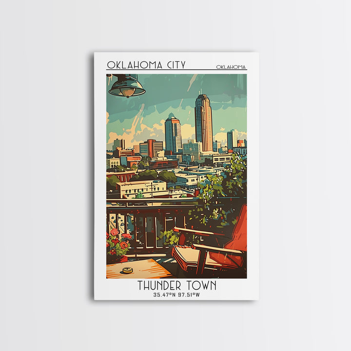 Oklahoma City Oklahoma Travel Poster, Framed Canvas Print, Travel Wall Art, City Wall Art, Watercolor Cityscape, Retro Travel Poster
