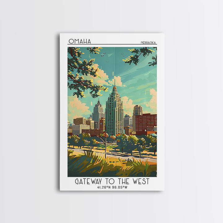 Omaha Nebraska Travel Poster, Framed Canvas Print, Travel Wall Decor, Minimalist Poster, Art Print, City Travel Poster, Poster Print
