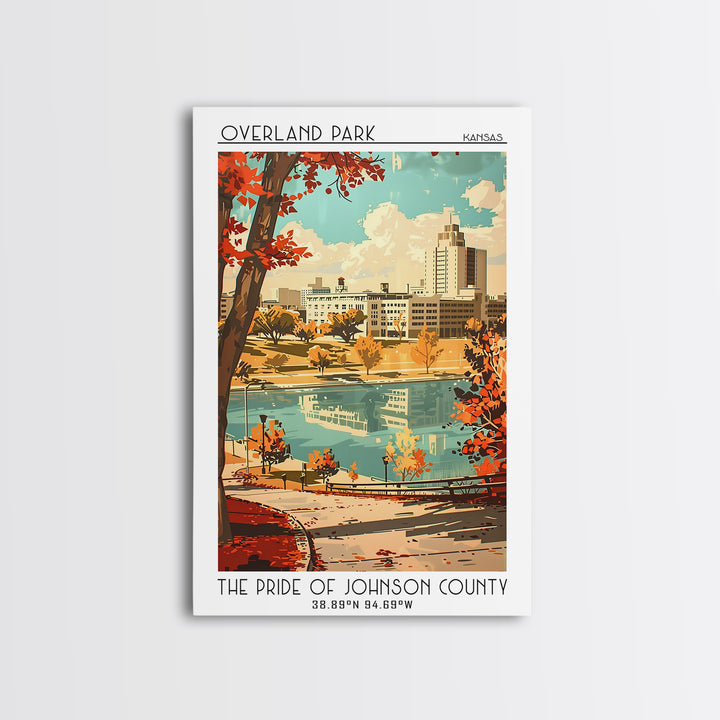Overland Park Kansas Travel Poster, Framed Canvas Print, City Travel Poster, Travel Wall Art, City Illustration, Art Print, Wall Art