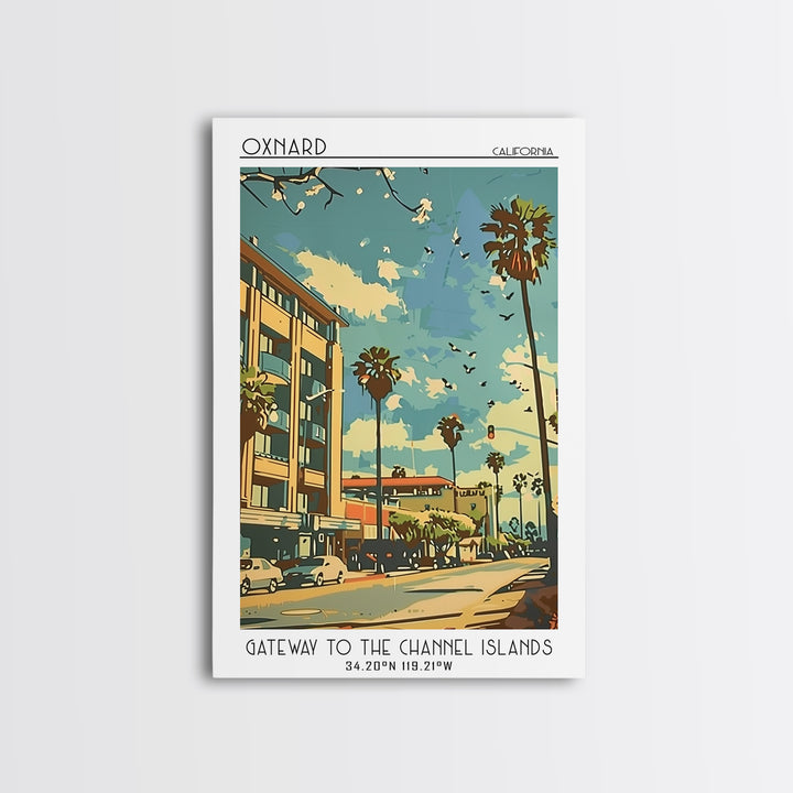 Oxnard California Travel Poster, Framed Canvas Print, Vintage Travel Print, City Wall Art, Art Print, Fine Art Print, Vintage Travel