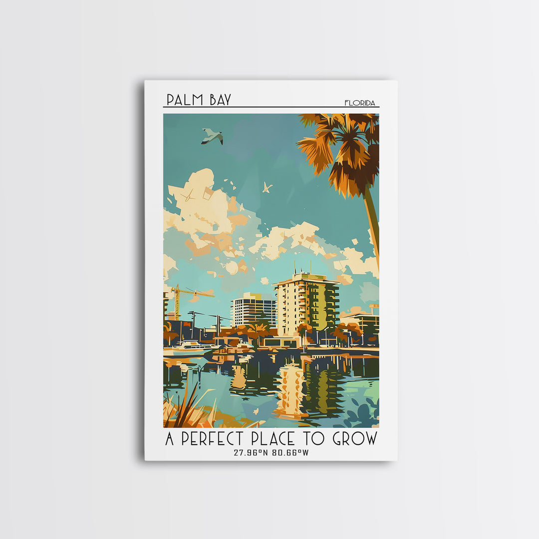 Palm Bay Florida Travel Poster, Canvas Print, Retro Wall Art, Travel Print, Vintage City Poster, Vintage Travel Print, City Wall Art