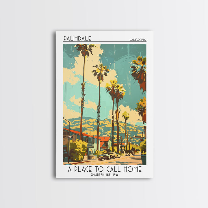 Palmdale Travel Poster, Framed Canvas Print, City Travel Poster, Travel Wall Decor, City Illustration, Travel Wall Art, Travel Print